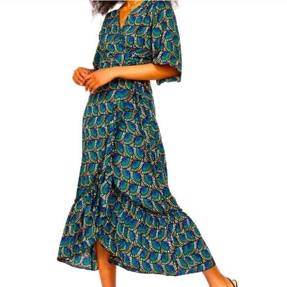 Silk and Salt Journey Maxi Wrap Dress in African Peacock NWT Flowy V Neck … - Picture 1 of 6